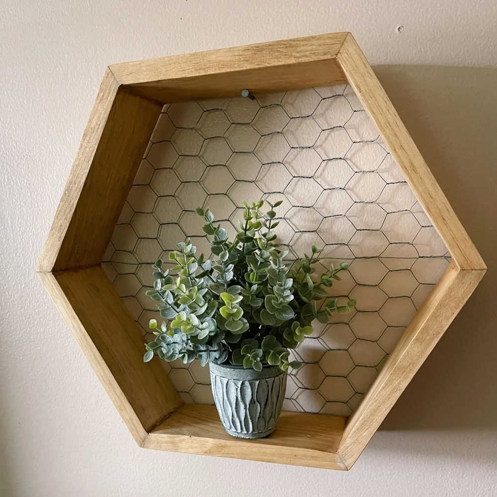 Handmade Hexagon Shelf with Wire Backing - Perfect for Pla